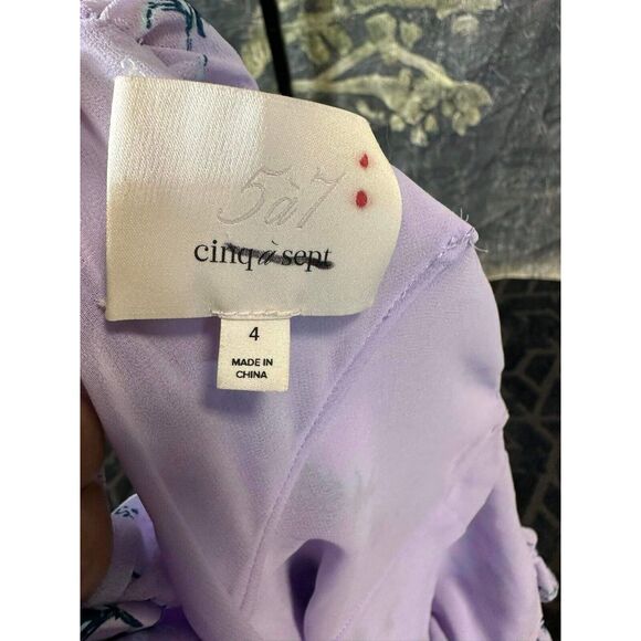 New CINQ À SEPT  Kersti Floral Print Asymmetric Silk Dress Purple Lilac Size 4 - Picture 8 of 8